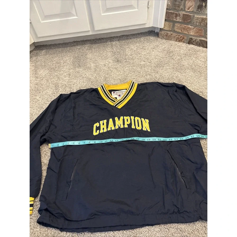 VINTAGE Champion Jacket Mens Extra Large Blue V Neck Windbreaker Lined Spellout
